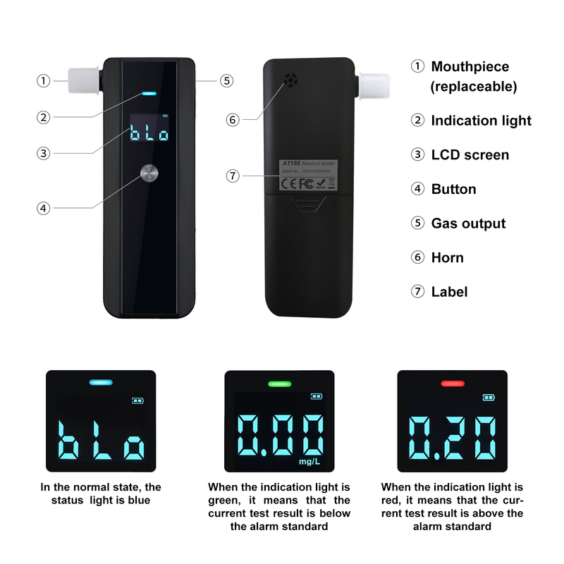 High-End Portable Breathalyzer New Model Alcohol Tester for Europe Japan USA for Drunk Driving Detection